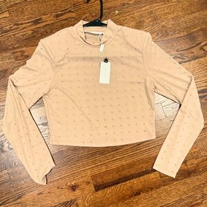 ASTR Esther Embellished Mock Neck Crop Top NWT